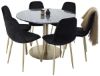 Imagine Vă rog să traduceți complet Estelle Dining Table round 106cm Grey Marble / Brass - Polar Chair - Black Velvet / Matt brass leg 6