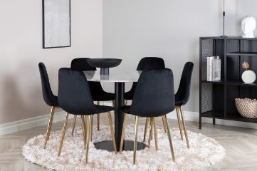 Imagine Estelle Dining Table round 106cm White marble / Black Legs - Polar Chair - Black Velvet / Matt brass leg 6