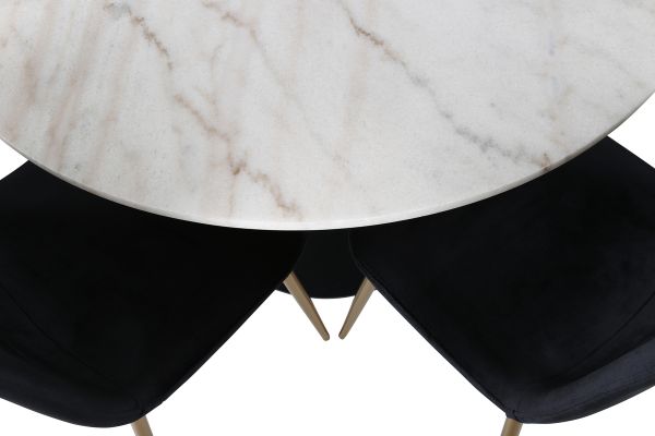 Imagine Estelle Dining Table round 106cm White marble / Black Legs - Polar Chair - Black Velvet / Matt brass leg 6