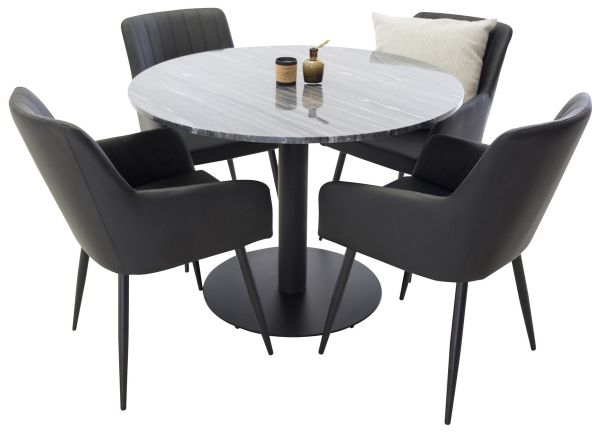 Imagine Masa de dining Estelle rotunda 106cm marmură gri / picioare negre +Comfort - Scaun de dining - Stejar/Negru _4