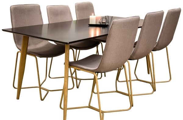 Imagine Masa de dining Polar - Ek-Look / Negru - 180*90*H75 + Scaun X - Gri / Stejar _6