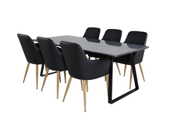 Imagine Masa de dining Estelle 200*90 Marmură Gri / Picioare Negre + Scaun Comfort - Scaun de dining - Stejar/Negru _6