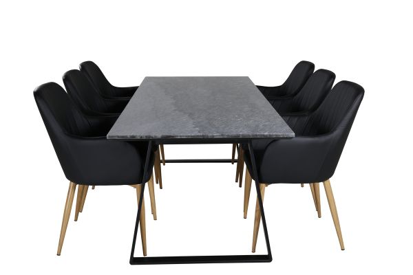 Imagine Masa de dining Estelle 200*90 Marmură Gri / Picioare Negre + Scaun Comfort - Scaun de dining - Stejar/Negru _6