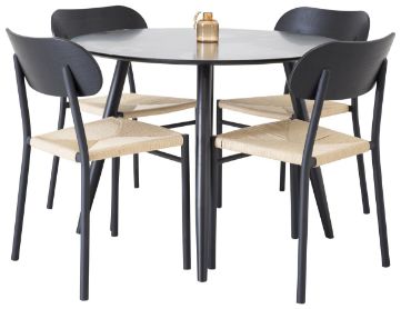 Imagine Plaza - Masă de dining - 100 ø - Negru / Negru + Scaun de dining Polly - Negru / Natură _4