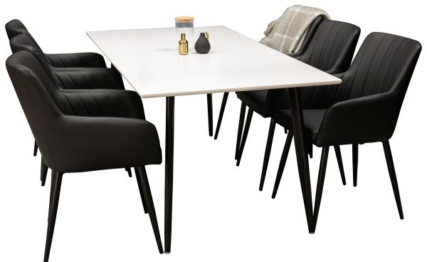 Imagine Masa de dining Polar - Negru / Alb - 180*90*H75 + Scaun de dining Comfort - Stejar / Negru _6