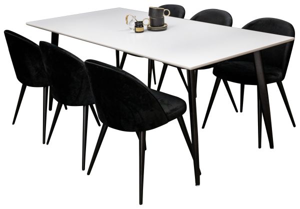 Imagine Masa de dining Polar - Negru / Alb- 180*90*H75+ Scaun de dining Velvet - Negru / Catifea_6