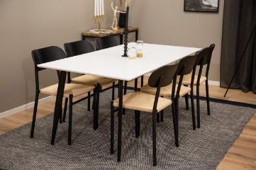 Imagine Masa de dining Polar - Negru / Alb - 180*90*H75 + Scaun de dining Polly - Negru / Natural - 6