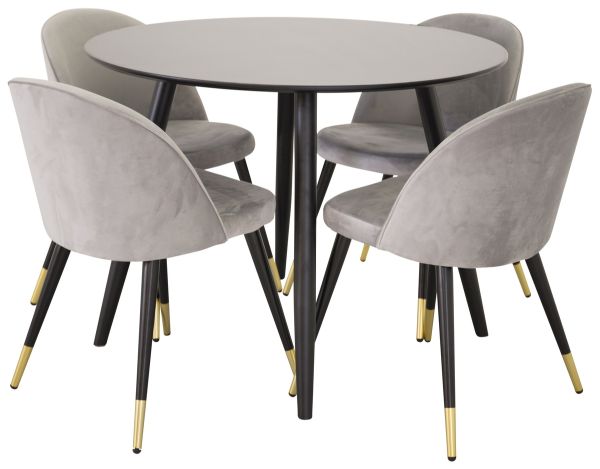 Imagine Masa de dining Plaza - 100 ø - negru/negru + Scaun de dining Velvet Brass - Gri deschis/Negru _4