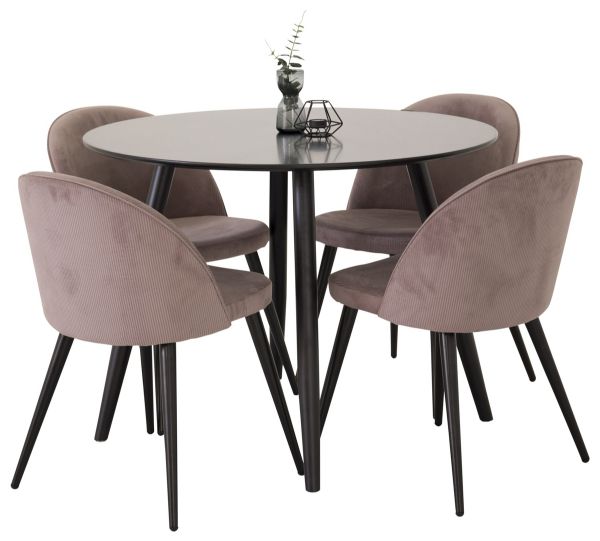 Imagine Plaza - Masă de dining - 100 ø - Negru/Negru + Scaun de dining Velvet din catifea - Roz/Negru _4