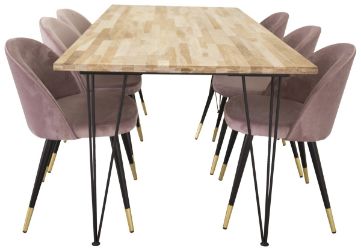 Imagine Bali Matbord - Svart / Naturträ - 200*90*H75+Velvet Brass Dusty Pink_6