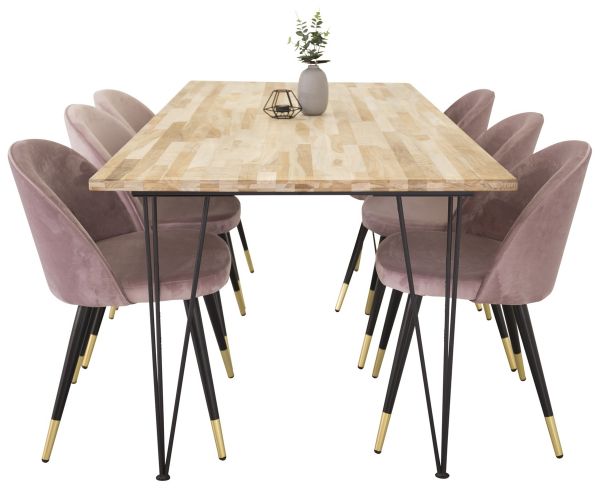 Imagine Bali Matbord - Svart / Naturträ - 200*90*H75+Velvet Brass Dusty Pink_6