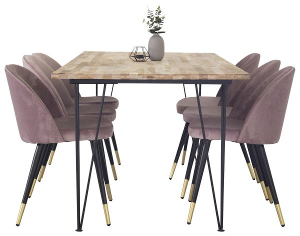 Imagine Bali Matbord - Svart / Naturträ - 200*90*H75+Velvet Brass Dusty Pink_6