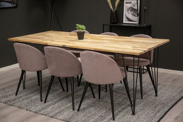 Imagine Masa Bali - 200*90cm - Tec / Negru - Scaun de dining Velvet Cârpa de Catifea - Roz / Negru 6