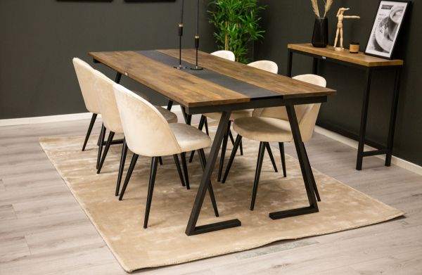 Imagine Jakarta Matbord - Svart / mörk Teak - 200*90*H75+Velvet Matstol - Svart / Créme