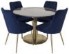 Imagine Va rugam sa traducem complet Estelle Dining Table rotund 106cm Gri Marmura / Alama- Scaun Velvet Deluxe - Albastru/Picioare Mat Brass 4