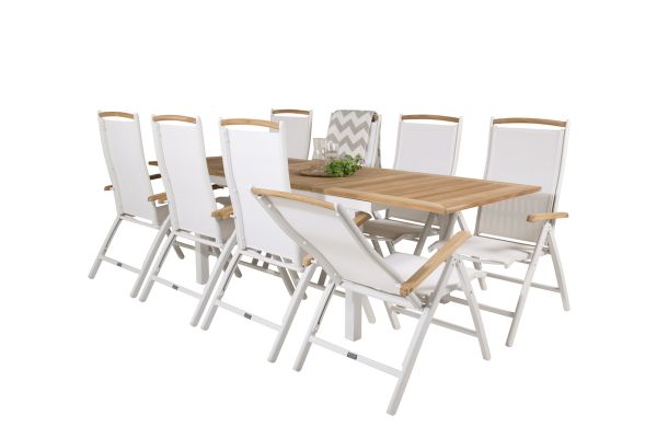 Imagine Masa de dining Panama 160/240 - Alb/Teak înlocuiește 6023-550L - Scaun Panama 5 poziții - Alb/Teak 8