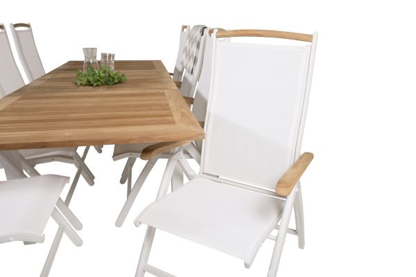 Imagine Masa de dining Panama 160/240 - Alb/Teak înlocuiește 6023-550L - Scaun Panama 5 poziții - Alb/Teak 8