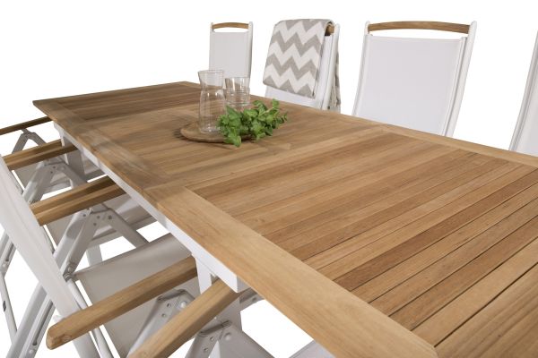 Imagine Masa de dining Panama 160/240 - Alb/Teak înlocuiește 6023-550L - Scaun Panama 5 poziții - Alb/Teak 8