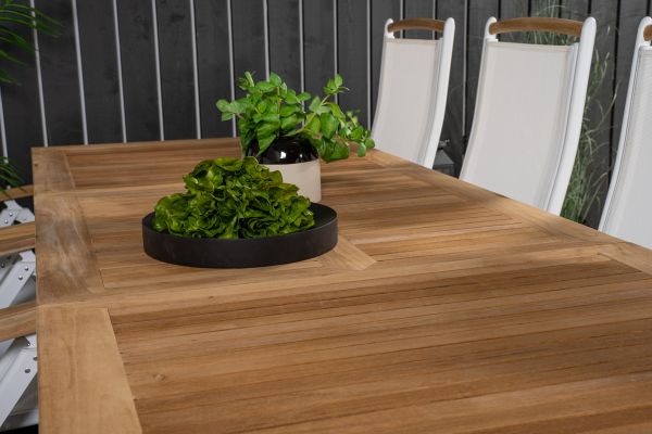 Imagine Masa de dining Panama 160/240 - Alb/Teak înlocuiește 6023-550L - Scaun Panama 5 poziții - Alb/Teak 8