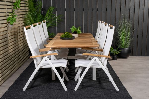 Imagine Masa de dining Panama 160/240 - Alb/Teak înlocuiește 6023-550L - Scaun Panama 5 poziții - Alb/Teak 8