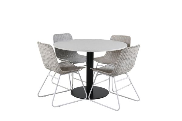 Imagine Masa de dining Razzia 106cm - Terazzo alb / Scaun de dining Cirebon - Negru