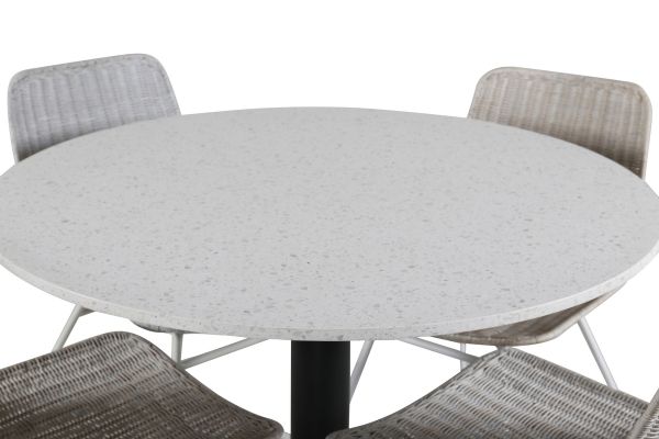 Imagine Masa de dining Razzia 106cm - Terazzo alb / Scaun de dining Cirebon - Negru