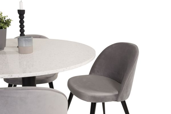 Imagine Razzia Dining Table 106cm - White Terazzo / Black+Velvet Matstol - Svart / Ljus