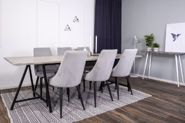 Imagine Vă rugăm să traduceți complet Jepara Matbord - Grå - 250*100*H76 +Leone Dining Chair - Black Legs / Light Grey Corduroy _6