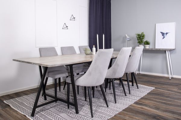 Imagine Vă rugăm să traduceți complet Jepara Matbord - Grå - 250*100*H76 +Leone Dining Chair - Black Legs / Light Grey Corduroy _6