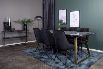 Imagine Masa de dining Estelle Matbord - Borstad Mässing / Svart Marmor - 200*90*H76+Velvet Deluxe Dini