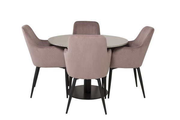 Imagine Vă rugăm să traduceți complet Masa de dining Razzia 106cm - Terazzo gri / Negru + Scaun de dining Comfort - Picioare negre / Cordon roz tern 4