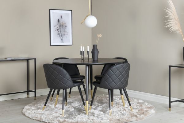 Imagine Masa de dining Dipp - 115cm - Furnir negru / picioare negre cu bronz + scaune de dining Velvet