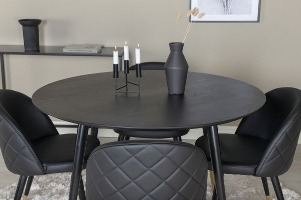 Imagine Masa de dining Dipp - 115cm - Furnir negru / picioare negre cu bronz + scaune de dining Velvet