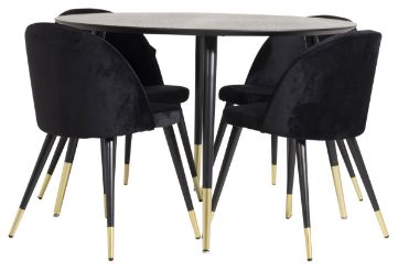 Imagine Masa de dining Dipp - 115cm - Furnir negru / picioare negre cu alama Dipp + + Catifea Alama