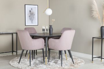 Imagine Vă rugăm să traduceți complet Dipp Dining Table - 115cm - Black Veneer / black legs w brass dipp + Comfort Dining Chair - Black Legs / Dusty Pink Corduroy _4