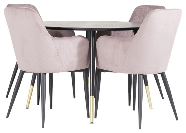 Imagine Vă rugăm să traduceți complet Dipp Dining Table - 115cm - Black Veneer / black legs w brass dipp + Comfort Dining Chair - Black Legs / Dusty Pink Corduroy _4