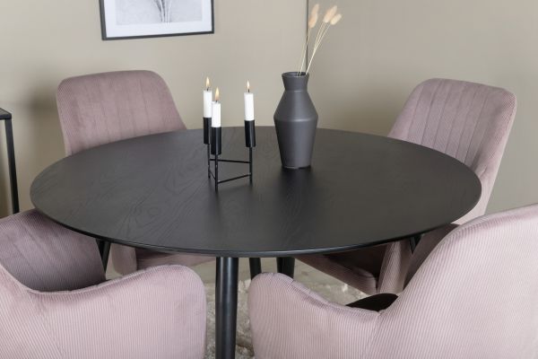 Imagine Vă rugăm să traduceți complet Dipp Dining Table - 115cm - Black Veneer / black legs w brass dipp + Comfort Dining Chair - Black Legs / Dusty Pink Corduroy _4