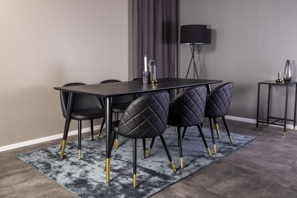 Imagine Masa de dining Dipp - 180*90cm - Furnir negru / picioare negre cu bronz dipp +Velvet di