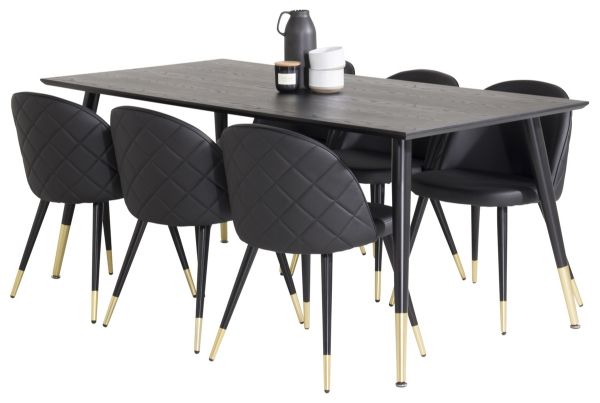 Imagine Masa de dining Dipp - 180*90cm - Furnir negru / picioare negre cu bronz dipp +Velvet di