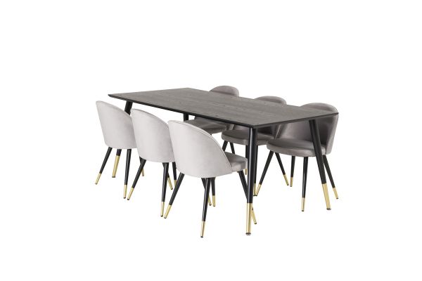 Imagine Masa de dining Dipp - 180*90cm - Furnir negru / picioare negre cu cupru dipp + Velvet Ma