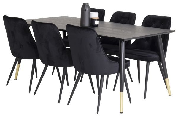 Imagine Masa de dining Dipp - 180*90cm - Furnir negru / picioare negre cu bronz dipp + Catifea De