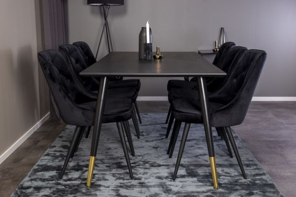 Imagine Masa de dining Dipp - 180*90cm - Furnir negru / picioare negre cu bronz dipp + Catifea De