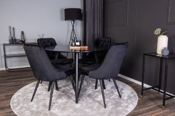 Imagine Plaza - Masă de dining - 100 ø - Negru/Negru + Scaun de dining Velvet Deluxe - Picioare negre / Catifea neagră _4