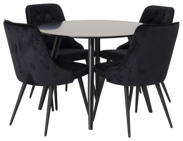 Imagine Plaza - Masă de dining - 100 ø - Negru/Negru + Scaun de dining Velvet Deluxe - Picioare negre / Catifea neagră _4