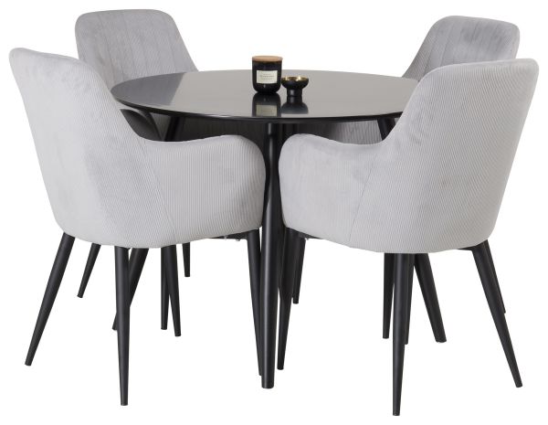 Imagine Plaza - Dining table - 100 ø - Black/Black +Comfort Dining Chair - Black Legs / Light Grey Corduroy _4