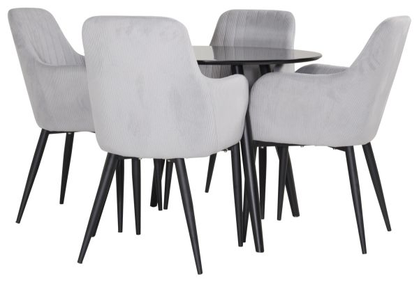 Imagine Plaza - Dining table - 100 ø - Black/Black +Comfort Dining Chair - Black Legs / Light Grey Corduroy _4