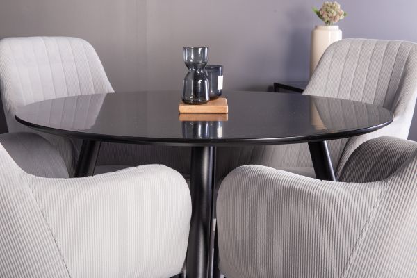 Imagine Plaza - Dining table - 100 ø - Black/Black +Comfort Dining Chair - Black Legs / Light Grey Corduroy _4