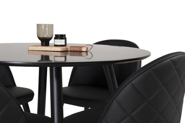 Imagine Plaza - Masă de dining - 100 ø - Negru/Negru + Scaun de dining din catifea cu tălpi de aramă și cusături în spate - Negru / PU _4