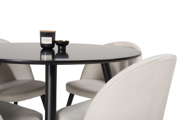 Imagine Masa de dining Plaza - 100 ø - Negru/Negru + Scaun de dining Velvet - Picioare Negre / Catifea Bej _4