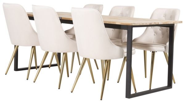 Imagine Cirebon Matbord - Svart / Naturträ - 200*90*H75+Velvet Deluxe Dining Chair - Bru